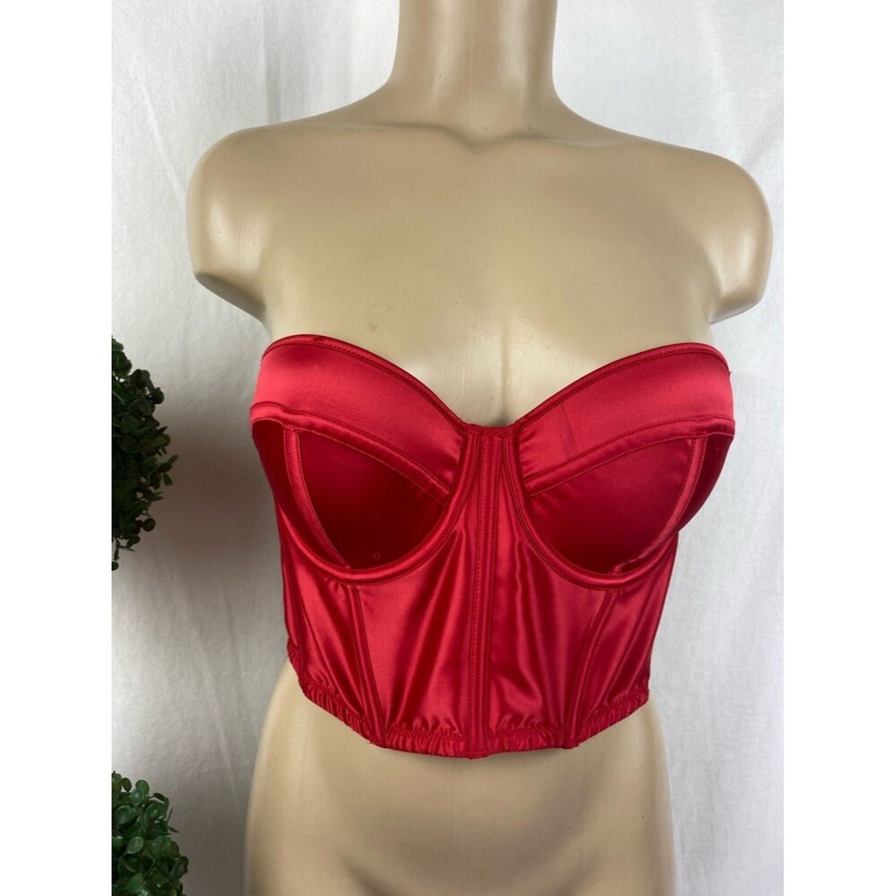 Victoria’s Secret Red Satin Strapless Longline Underwire Bra 36C